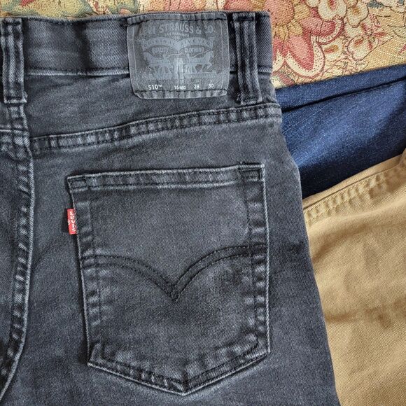 Levis 510 Jeans Boys 16 Regular 28x29* Black Skinny Elastic Adjustable Waist - Picture 10 of 13